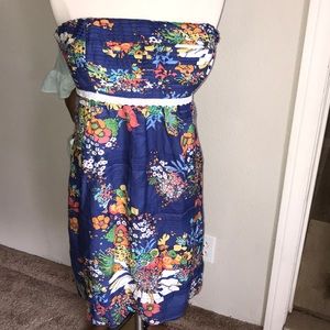 Shoshanna blue floral print strapless dress 12 cor